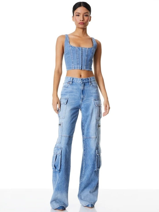 Alice + Olivia Denim - Alice + Olivia Light Blue Denim Cargo Wide-Leg Jeans